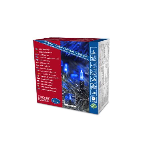 Konstsmide LED Minilichterkette, 80 blaue Dioden, 24V Außentrafo, grünes Kabel - 6020-400 von Konstsmide