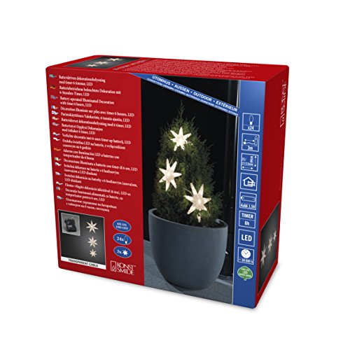 Konstsmide LED Lichtervorhang, 3 Acryl Sterne, mit 6h Timer, 24 warm weiße Dioden, batteriebetrieben, Außen (IP44), transparentes Kabel, 4 x AA 1.5V (exkl.) - 6133-103 von Konstsmide