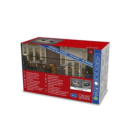 Konstsmide LED Biergartenkette, klar, 10 klare Birnen / 80 bernsteinfarbene Dioden, 24V Außentrafo, schwarzes Kabel - 2378-800, Bernstein Konstsmide LED Biergartenkette, klar, 10 klare Birnen / 80 bernsteinfarbene Dioden, 24V Außentrafo, schwarzes Kabel - 2378-800, Bernstein von Konstsmide
