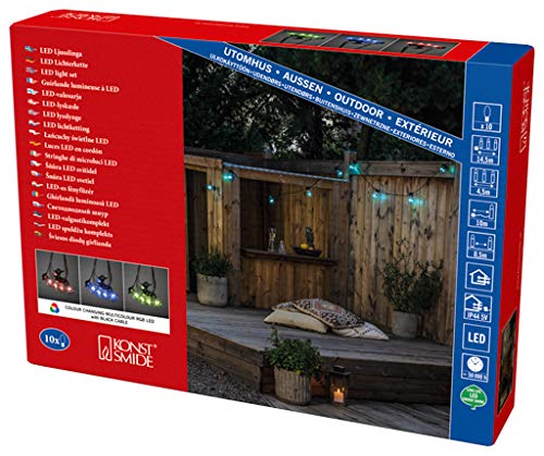 Konstsmide LED Biergartenkette, mit RGB-Farbwechsel, 10 klare Birnen / 60 RGB Dioden, 5V Außentrafo, schwarzes Kabel - 2381-500 von Konstsmide