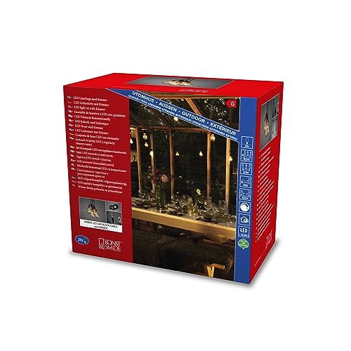 Konstsmide LED Biergartenkette Lichtervorhang, 20 klare Birnen / 160 bernsteinfarbene Dioden, 24V Außentrafo, schwarzes Kabel - 2384-800 von Konstsmide