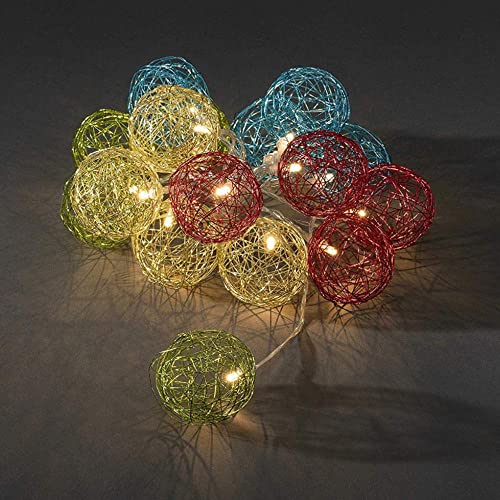Konstsmide LED Dekolichterkette, bunte Aluminium-Drahtkugeln, groß, 16 warm weiße Dioden, batteriebetrieben, Innen, transparentes Kabel, 3 x AA 1.5V (exkl.) - 3148-503 von Konstsmide