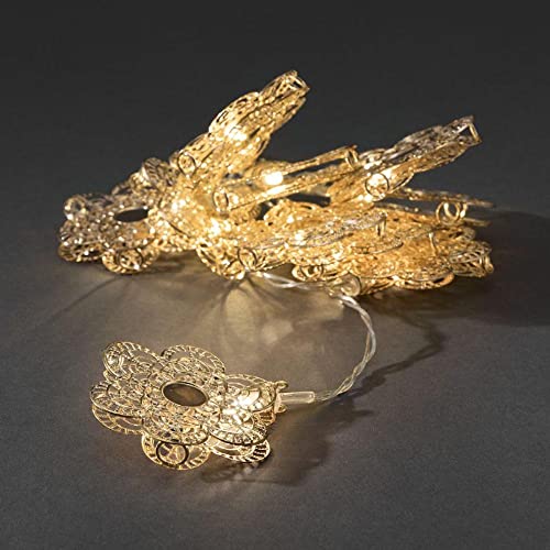 Konstsmide LED Dekolichterkette, goldfarbene Metallblumen, 10 warm weiße Dioden, batteriebetrieben, Innen, transparentes Kabel, 3 x AA 1.5V (exkl.) - 3144-803 von Konstsmide