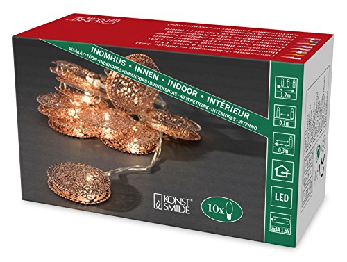 Konstsmide LED Dekolichterkette, kupferfarbene Metalltaler, 10 warm weiße Dioden, batteriebetrieben, Innen, transparentes Kabel, 3 x AA 1.5V (exkl.) - 3147-603 von Konstsmide