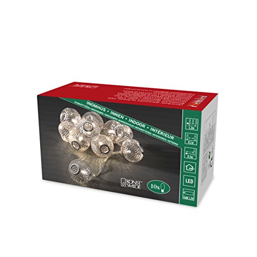 Konstsmide LED Dekolichterkette, silberfarbene Metallkugeln, 10 warm weiße Dioden, batteriebetrieben, Innen, transparentes Kabel, 3 x AA 1.5V (exkl.) - 3145-303 von Konstsmide
