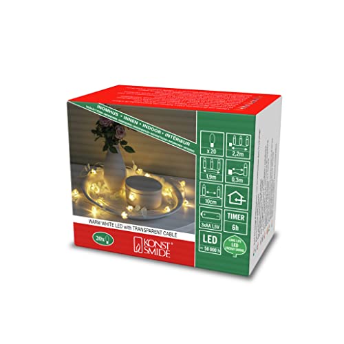 Konstsmide LED Dekolichterkette "Blumen", klar/weiß, 6h Timer, 20 warm weiße Dioden, batteriebetrieben, Innen, transparentes Kabel - 3293-503 von Konstsmide
