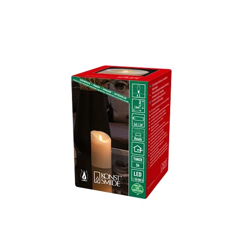 Konstsmide LED Echtwachskerze cremeweiß, 3D Flamme und geschmolzene Kante, 5H-Timer, fernbedienbar: 1650-700, 1 warm weiße Diode, batteriebetrieben, Innen, Batterie: 2 x C 1,5V (exkl.) - 1610-115 von Konstsmide