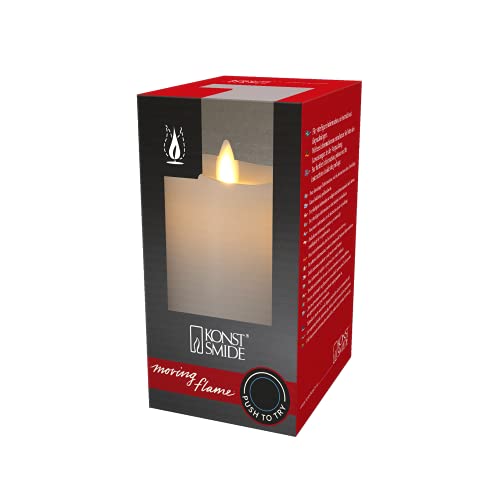 Konstsmide LED Echtwachskerze cremeweiß, 3D Flamme und geschmolzener Kante, glatte Wachsoberfläche, 5H Timer, 1 warm weiße Diode, batteriebetrieben, Innen, Batterie: 2 x AA 1, 5V (exkl.) - 1601-115 von Konstsmide