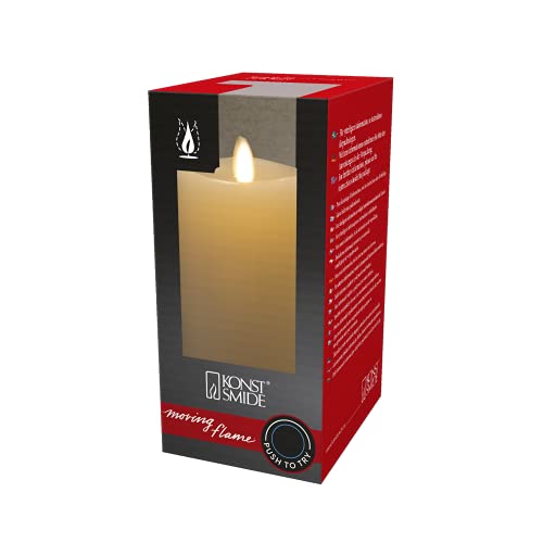 Konstsmide LED Echtwachskerze cremeweiß, 3D Flamme und geschmolzener Kante, glatte Wachsoberfläche, 5H Timer, 1 warm weiße Diode, batteriebetrieben, Innen, Batterie: 2 x AA 1, 5V (exkl.) - 1602-115 von Konstsmide