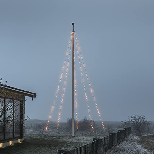 Konstsmide LED Fahnenmastbeleuchtung mit Ring, 5 Stränge à 100 gefrostete Dioden, mit Bodenfeder und-anker, 500 bernsteinfarbene Dioden, 24V Außentrafo (IP44), 9W, schwarzes Soft-Kabel - 4782-837 von Konstsmide