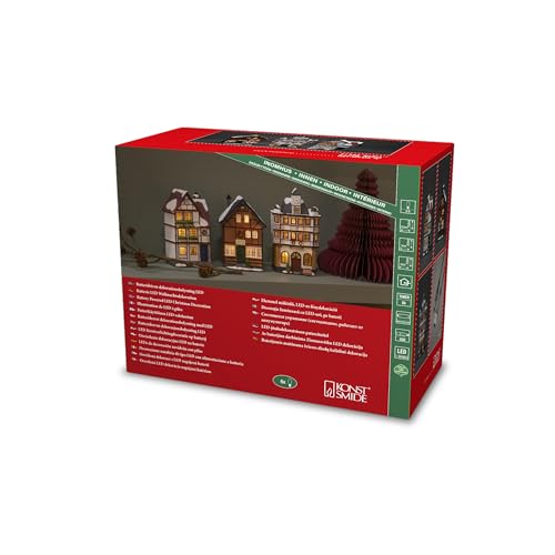 Konstsmide LED Fiberoptikhäuser, 3er-Set, kombinierbar, mit 6h Timer, 16 bernsteinfarbene Dioden, batteriebetrieben & USB, Innen, schwarzes Kabel, 6 x AAA 1.5V (exkl.) - 4309-000 von Konstsmide