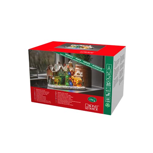 Konstsmide LED Fiberoptikhaus "Dorfszene und Weihnachtsbaum", mit Musik, 13 bunte Dioden, 4,5V Innentrafo/batteriebetrieben, Innen, 0,65W, schwarzes Kabel, Batterie: 3 x AAA 1,5V (exkl.) - 4233-000 von Konstsmide