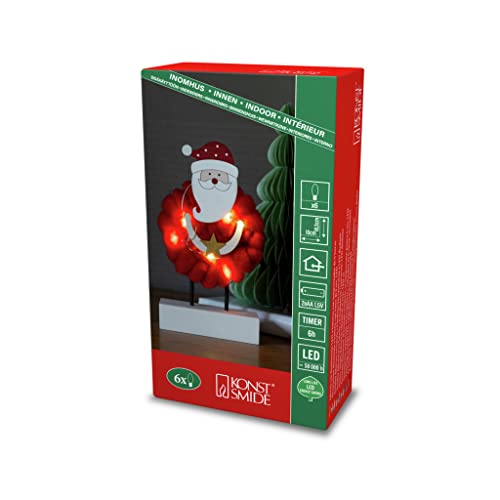 Konstsmide LED Holzsilhouette "Santa mit Baumwolle", rot, 6H Timer, 6 warm weiße Dioden, batteriebetrieben, Innen - 3267-550 von Konstsmide