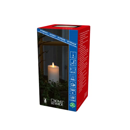 Konstsmide LED Kerze, cremeweiß, 5H Timer, fernbedienbar, zugehörige Fernbedienung: 1651-700, 1 warm weiße Diode, batteriebetrieben, Außen, Batterie: 2 x C 1, 5V (exkl.) - 1635-115, 18 cm von Konstsmide