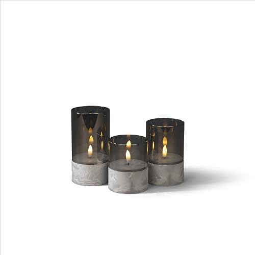 Konstsmide LED Kerzen, 3er-Set, smokey grey, mit Glas und 6h Timer, 1 flackernde warm weiße Diode, batteriebetrieben, Innen, 0,06W, 2 x AA 1.5V (exkl.) - 1819-300 von Konstsmide