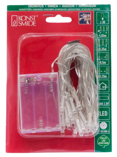 Konstsmide LED Lichterkette, mit an/aus Schalter, 6h Timer, 30 rote Dioden, batteriebetrieben, Innen, transparentes Kabel - 1469-553 von Konstsmide