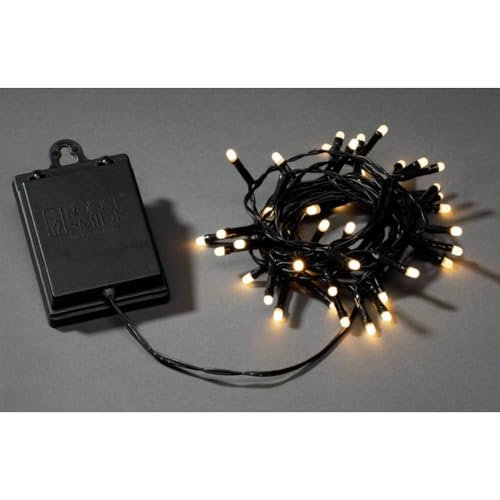 Konstsmide LED Lichterkette, mit an/aus Schalter und 6h Timer, mit 8 Funktionen und Memoryfunktion, gefrostet, 40 warm weiße Dioden, batteriebetrieben, Außen (IP44), schwarzes Kabel - 3724-130 von Konstsmide