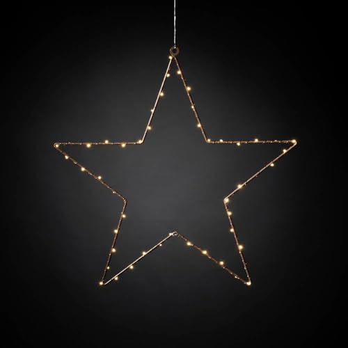Konstsmide LED Metallstern, kupferfarben lackiert, 5 Zacken, mit kupferfarbenem Draht umwickelt, 6h Timer, 50 bernsteinfarbene Dioden, batteriebetrieben, Innen, kupferfarbener Draht - 1200-663 von Konstsmide
