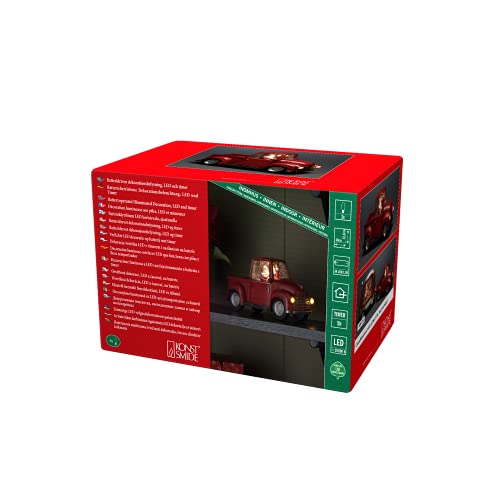 Konstsmide LED Pick-up mit Weihnachtsmann, wassergefüllt, rot, mit Weihnachtsmann als Fahrer, mit an/aus Schalter, 5h Timer, rot, batteriebetrieben, Innen, 3 warm weiße Dioden - 4384-550 von Konstsmide
