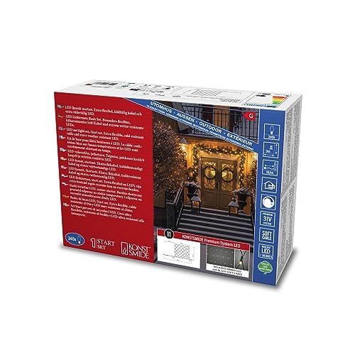 Konstsmide LED Premium System Basis-Set, Lichternetz und Transformator, 240 bernsteinfarbene Dioden, 31V, Außen (IP67), 20W, schwarzes Soft-Kabel - 4942-817 von Konstsmide