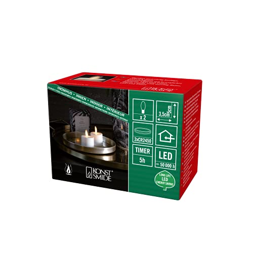 Konstsmide LED Teelicht mit 3D Flamme, cremeweiß, 2-teiliges Set, 5H Timer, 1 warm weiße Diode, batteriebetrieben, Innen, Batterie: 2 x CR2450 3V (inkl.) - 1604-115 von Konstsmide