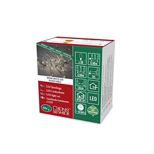 Konstsmide LED Tropfenlichterkette , 50 warm weiße Dioden, 3V Innentrafo, schwarzer Draht - 6386-100 von Konstsmide