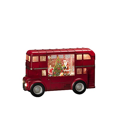 Konstsmide LED Wasserlaterne, rot, "Bus mit Weihnachtsmann", mit an/aus Schalter, 5h Timer, 5 warm weiße Dioden, batteriebetrieben, Innen, 0,5W, Batterie: 3 x AA 1,5V (exkl.) - 4260-550 von Konstsmide