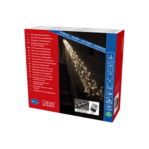 Konstsmide Micro LED Büschelllichterkette Cluster, mit 8 Funktionen, Steuergerät und Memoryfunktion, 960 warm weiße Dioden, 36V Außentrafo, schwarzes Kabel - 3863-100 von Konstsmide