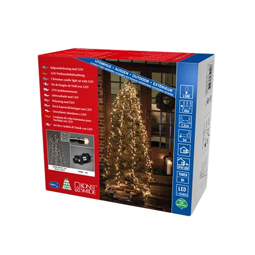Konstsmide Micro LED Compactlights Baummantel mit Ring, 6 Stränge à 110 Dioden, 8h Timer, 660 bernsteinfarbene Dioden, 30V Außentrafo (IP44), 6W, schwarzes Kabel, 6650-800, 660 LEDs von Konstsmide