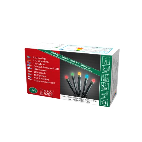 Konstsmide Micro LED Lichterkette, gefrostet, verschweißt, 10 bunte Dioden, 30V Innentrafo, dunkelgrünes Kabel - 6340-520 von Konstsmide