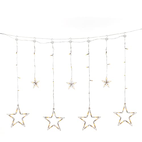 Konstsmide Weihnachten LED Stern Lichtervorhang/Außen oder Innen (IP44) / Multifunktion inkl statisch / 48 bernsteinfarbene weiße Dioden/transparentes Kabel 4046-803EE von Konstsmide