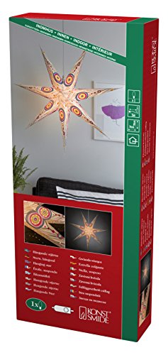 Konstsmide Weißer Papierstern, perforiert und mit farbigem Musterdruck, 7 Zacken, inkl. Anschlusskabel mit an/aus Schalter, ohne Leuchtmittel, E14 Lampenhalterung, 230V, Innen, weißes Kabel - 2926-255 Konstsmide Weißer Papierstern, perforiert und mit farbigem Musterdruck, 7 Zacken, inkl. Anschlusskabel mit an/aus Schalter, ohne Leuchtmittel, E14 Lampenhalterung, 230V, Innen, weißes Kabel - 2926-255 von Konstsmide