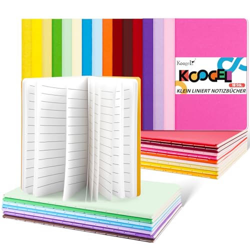 Koogel 16 Stück Klein Liniert Notizbücher, Notizbuch Journal Tagebuch Notizblöcke Schulhefte 13 x 9cm Notizbücher mit Kraftpapier-Einband 16 Farben von Koogel