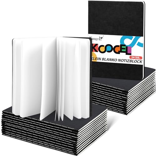 Koogel 24 Stück Klein Blanko Notizbücher, Notizbuch Journal Tagebuch Notizblöcke Schulhefte 13 x 9cm Notizbücher mit Kraftpapier-Einband Schwarze von Koogel