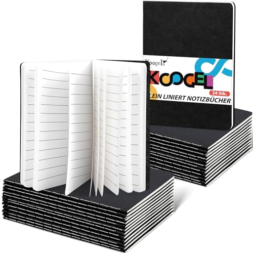 Koogel 24 Stück Klein Liniert Notizbücher, Notizbuch Journal Tagebuch Notizblöcke Schulhefte 13 x 9cm Notizbücher mit Kraftpapier-Einband Schwarze von Koogel