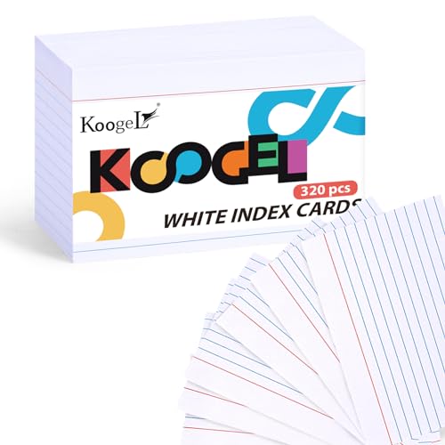 Koogel 320 weiße Karteikarten, linierte Karteikarten, 12,5 x 7,5 cm, liniert, Notizkarten, Lernkarten, Lernkarten, Notizkarten zum Lernen von Koogel