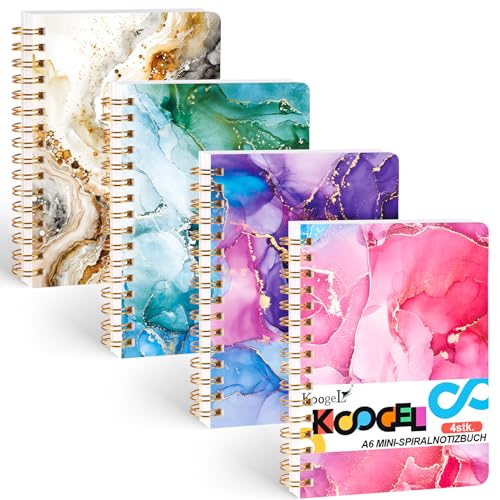Koogel 4 Stück Mini-Spiralnotizbuch, A6 Marmorierte Taschennotizbücher Kleines Notizblock für Frauen als Geschenk für Büro und Schule von Koogel