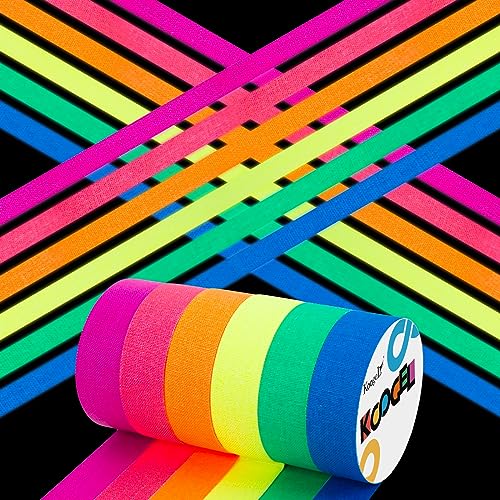 Koogel 6 Rollen Neon Klebeband, Fluoreszierendes Klebeband Neon Klebeband Leuchtend Gaffers Tape Leuchtklebeband für Partydeko Halloween Handwerk (5m x 1,5cm) von Koogel