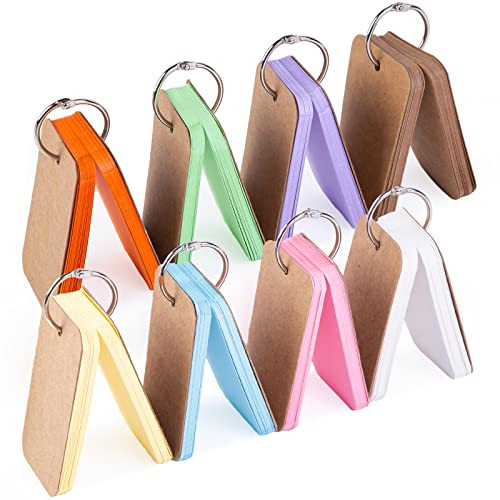 Koogel 8 Stk. Karteikarten mit Ring, 400 Blätter Pocket Lernkarte Mini mehrfarbige Kraftpapier Karten für Vokabel Lernen Unterwegs von Koogel