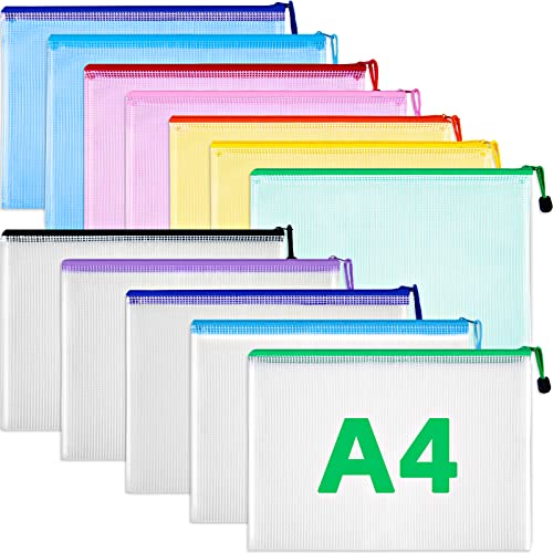 Koogel Dokumententasche A4, 12 Stk. A4 Datei Taschen mit Reißverschluss 12 Farben Mesh Beutel Rechnung Datei Taschen Sammelmappe für Kosmetik Bürobedarf Hausaufgaben von Koogel