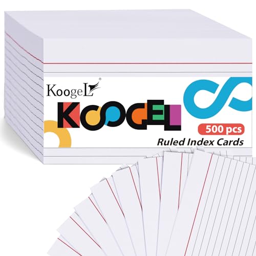 Koogel Karteikarten, liniert, 12,7 x 7,6 cm, liniert, Notizkarten, Lernkarten für Studium, Schule, Büro, Weiß, 500 Stück Koogel Karteikarten, liniert, 12,7 x 7,6 cm, liniert, Notizkarten, Lernkarten für Studium, Schule, Büro, Weiß, 500 Stück von Koogel