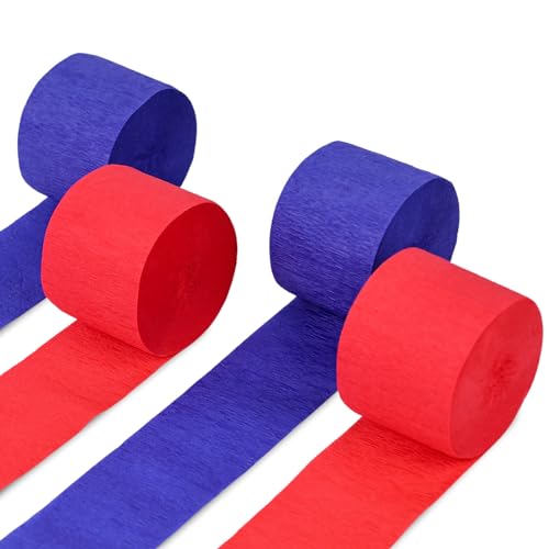 Koogel Krepppapier-Luftschlangen, Rot-Blau, 4 Rollen für Babyparty, Hochzeit, Geburtstagsparty (4,6 cm x 2,5 m/Rolle) von Koogel