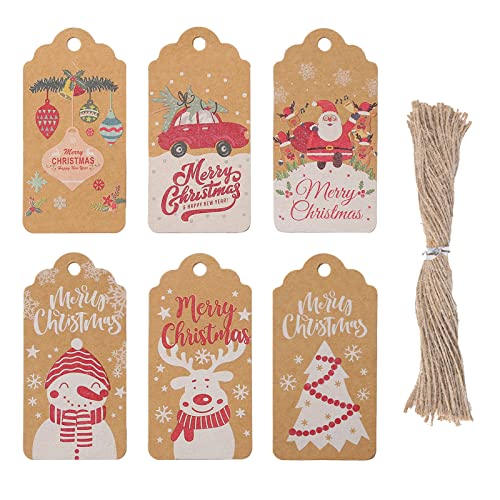 Koogel Weihnachten Geschenkanhänger, 120 Stück Kraftpapier Etiketten mit 1 Rolle Schnur für Weihnachten Dekoration Geschenkverpackung 22 x 16 x 1.5 cm von Koogel