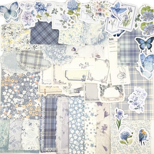100 Stück Vintage-Blumen-Scrapbook-Papier, strukturiertes Papier, sortiert, Spezialpapier-Etiketten für Junk-Tagebuch, Tagebuch, Tagebuch, Verzierung, Zubehör, DIY, Handwerk, Blau 100 Stück Vintage-Blumen-Scrapbook-Papier, strukturiertes Papier, sortiert, Spezialpapier-Etiketten für Junk-Tagebuch, Tagebuch, Tagebuch, Verzierung, Zubehör, DIY, Handwerk, Blau von Koolemon