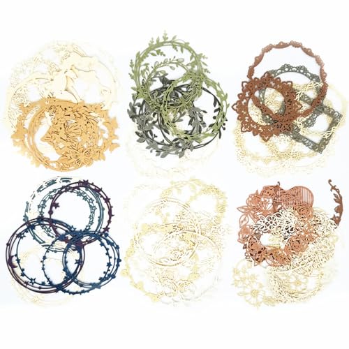 60 Stück Blumen-Bordüre aus Papier, Vintage, rund, Herz, Schmetterling, Mond, Spitze, Stern, Ausschnittrahmen, dekoratives Papier für Bastelarbeiten, Karten, Junk-Tagebücher, Scrapbooking 60 Stück Blumen-Bordüre aus Papier, Vintage, rund, Herz, Schmetterling, Mond, Spitze, Stern, Ausschnittrahmen, dekoratives Papier für Bastelarbeiten, Karten, Junk-Tagebücher, Scrapbooking von Koolemon