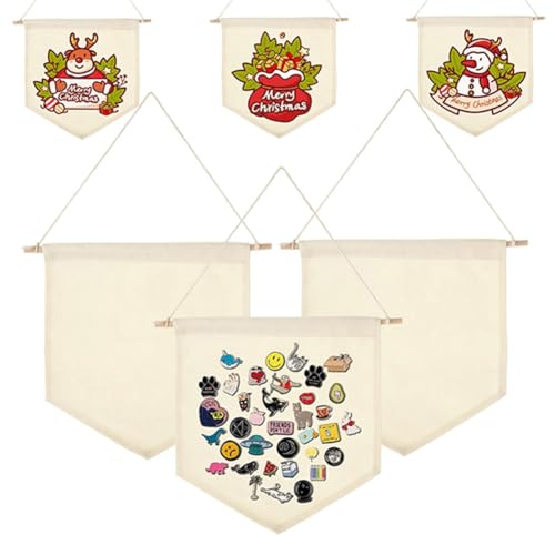 Koolenry 6 Stück Leere Leinwandbanner, Leinwandbanner mit Holzdübel, Emaille-Pin-Wanddisplay-Bannerhalter für Emaille-Pins Koolenry 6 Stück Leere Leinwandbanner, Leinwandbanner mit Holzdübel, Emaille-Pin-Wanddisplay-Bannerhalter für Emaille-Pins von Koolenry