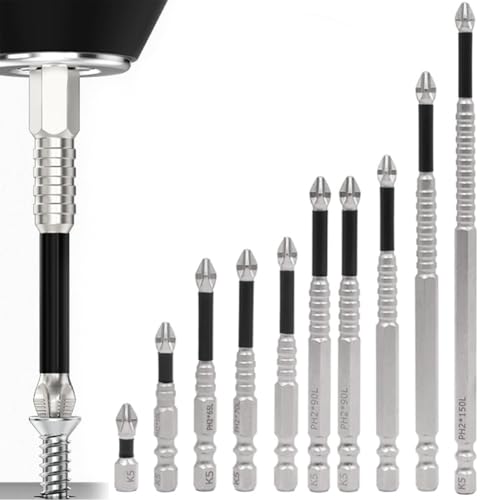 Koolenry Hochmagneter Schraubendreherbohrbit Set 25 50 65 70 75 90x 2 100 120 150 mm (10pc) Universal Anti-Slip-Magnet-Elektroschraubendreher Set von Koolenry