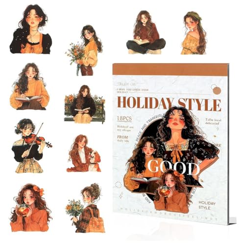 Koolenry People Journal Sticker Book-90pcs Scrapbook Sticker auf 18 Blättern für Junk Journal & für Journaling Supplies -Girl von Koolenry