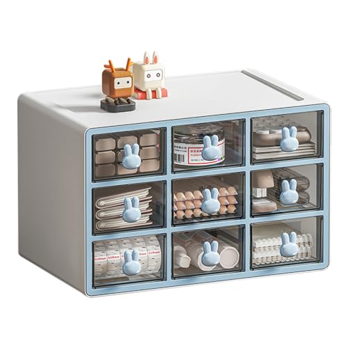 Jumuao Aufbewahrungsbox mit 9 Schubfächern aus Kunststoff,Desktop Sortierkasten,Sortierboxen Kleinteilemagazin,Schubladenbox Desktop Aufbewahrung Organizer für Kosmetik Schmuck Schreibwaren (Blau-L) von Koomuao