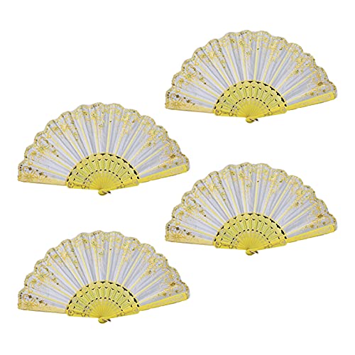 Koomuao Handfächer Faltbar 4er Pack Fächer Taschenfächer Faltfächer Spitzenfächer Deko Hand Fan für Wandfächer Hochzeit Party Tanzen Fasching (Gelb) von Koomuao